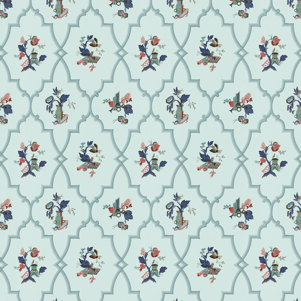 repeat pattern example of 2D-102-A wallpaper in Blue, click to enlarge