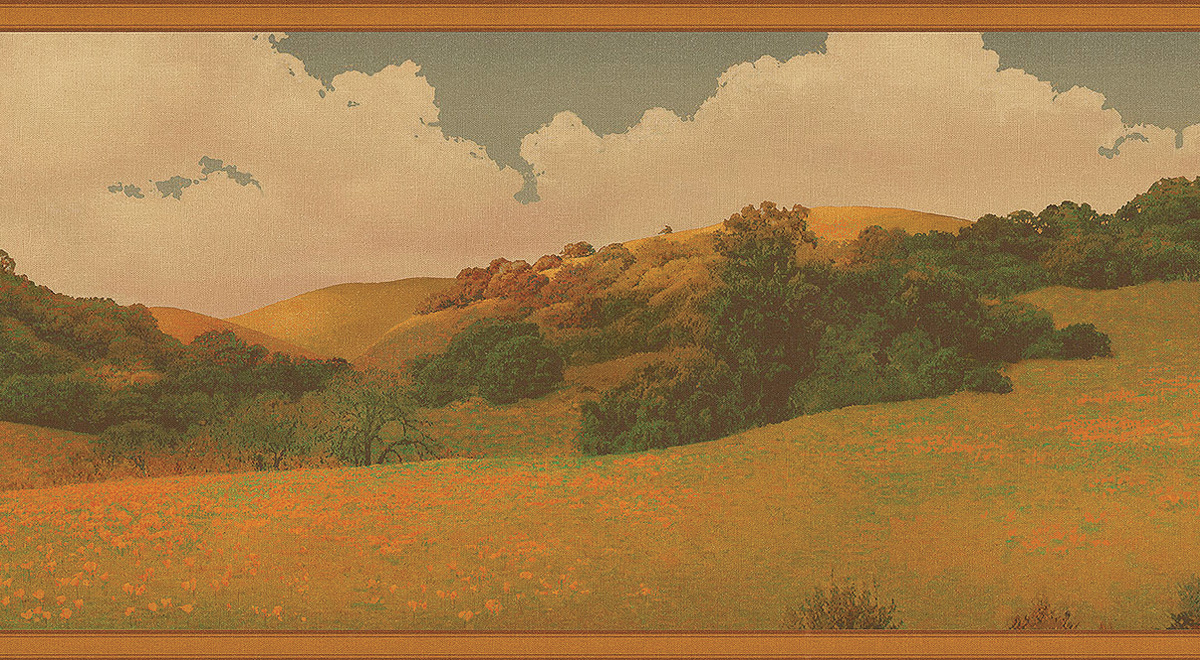 Colinas De Oro Frieze, rolling hills with fields of poppies
