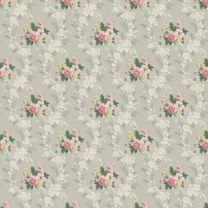 Flora is a repeating floral wallpaper with clusters of pink, white, and yellow flowers and green leaves on a light beige background—perfect for vintage lovers or elegant set design.