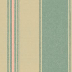Bold Stripe is a patterned fabric featuring vertical beige and green stripes with a section of close red lines. Its slightly rough, woven texture evokes vintage wallpaper, adding character to any set design.