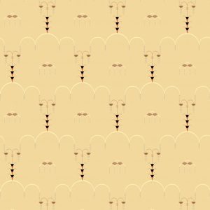 Rainfall features a seamless geometric and curved pattern in beige, black, and red on light tan—evoking vintage wallpaper charm, perfect for art deco-inspired set design.