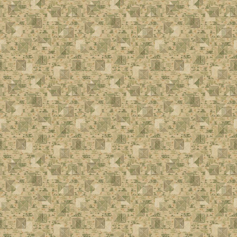 Greg's Room features a repeating geometric pattern in green and beige, with abstract shapes and lines arranged in a grid—perfect for vintage wallpaper or adding visual interest to any set design.