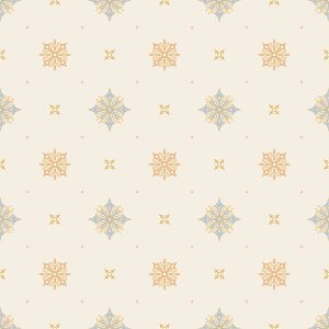 The Pardee Ceiling in Cobalt features a seamless neoclassical pattern with blue and gold floral motifs and small dots on a light beige background.