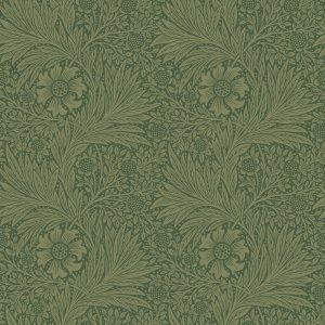 Marigold was originally designed by William Morris in 1875. This pattern features large single blossoms amid leafy meanders over a ground of smaller flowers.