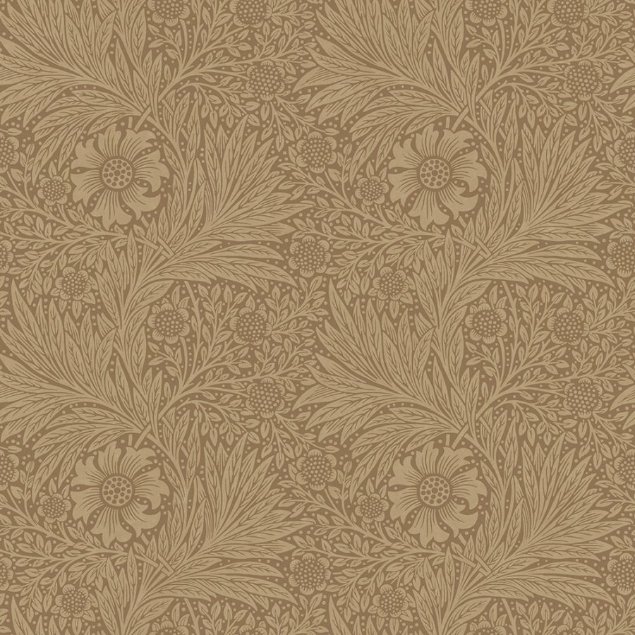 Marigold was originally designed by William Morris in 1875. This pattern features large single blossoms amid leafy meanders over a ground of smaller flowers.