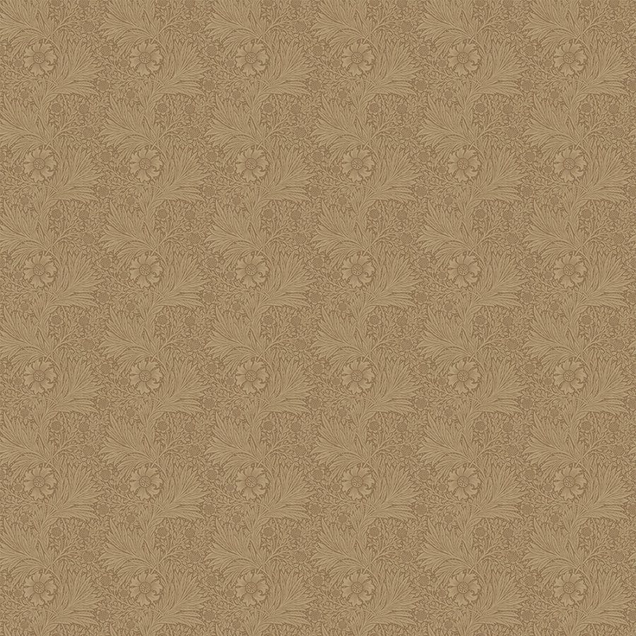 The Marigold in Natural wallpaper features an ornate vintage-inspired floral pattern in beige and brown, reminiscent of Morris wallpaper, with intricate leaf and flower designs that add Victorian elegance to any bungalow space.