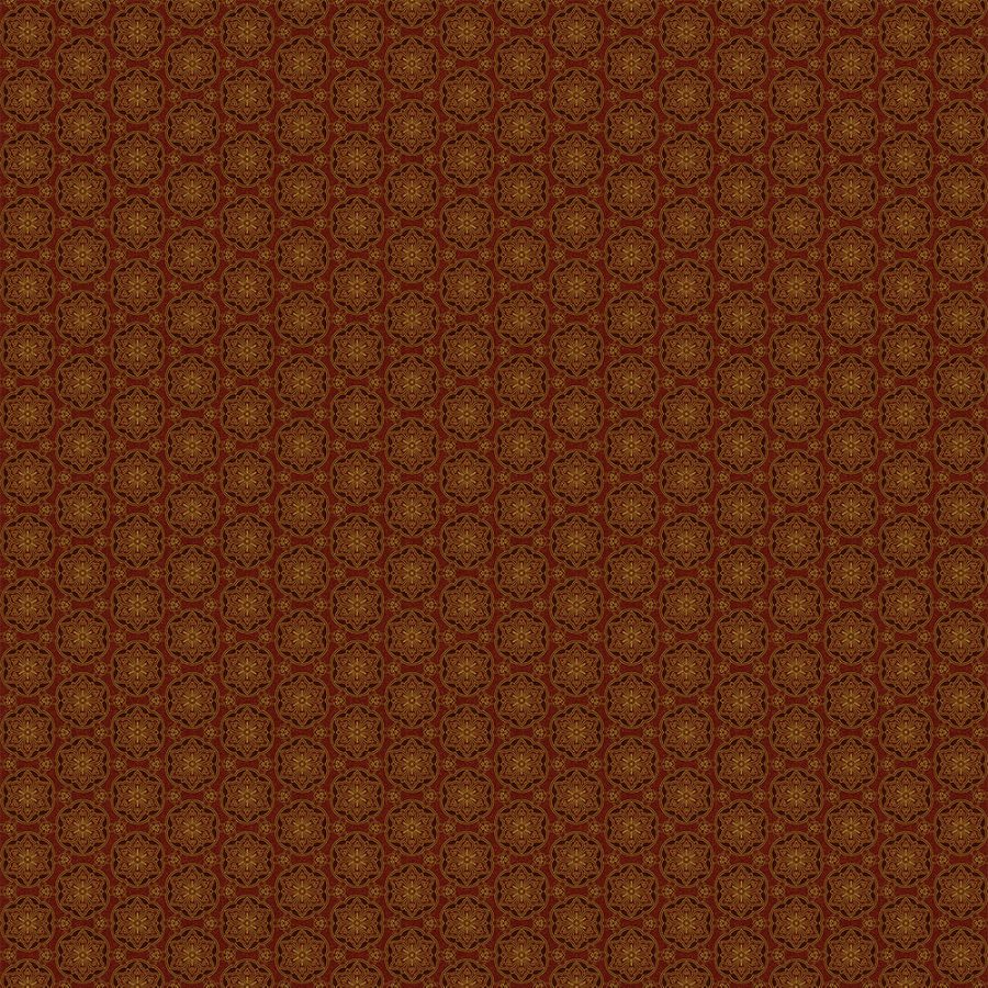 Itsuko in Oxblood features a repeating ornate geometric pattern in brown and gold, evoking historic preservation and Victorian restoration with a symmetrical, textured look throughout.