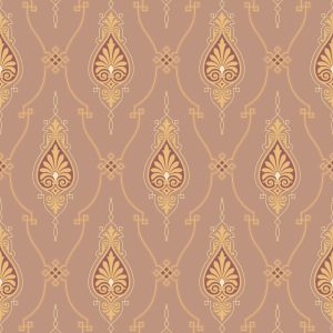 Italianate Fill in Florentine: A seamless pattern inspired by Victorian wallpaper, with ornate gold and maroon motifs on muted brown, featuring intricate curves and geometric accents.