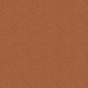 Willow in Terra Cotta features a seamless pattern of small leaf-like shapes in orange and rust tones, inspired by Victorian wallpaper and William Morris—ideal for refined set design.